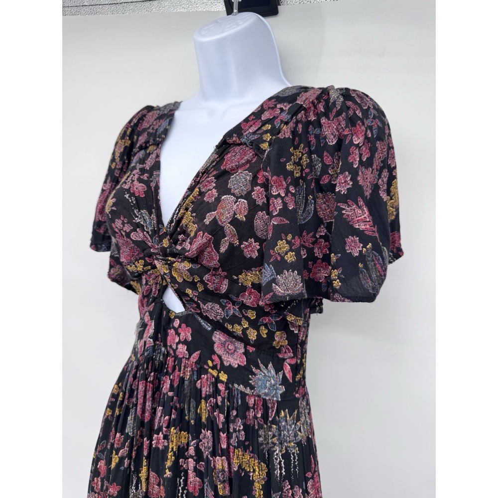 ANGIE Boho Floral Smocked Dress Festival front slit babydoll bloomcore cottage M - Picture 8 of 14